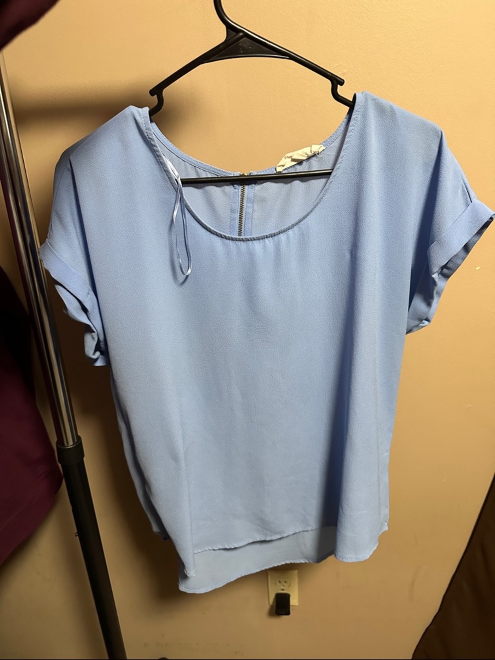 Pink Rose Light Blue Short Sleeve Scoop Neck Blouse